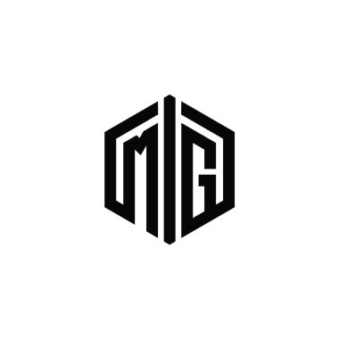 MG Harfi Logo monogram altıgen biçimi ile ana hatlı biçim tasarım şablonu