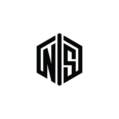 NS Letter Logo monogram altıgen biçimi ile ana hatlı biçim tasarım şablonu