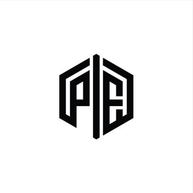 PE Letter Logo monogram altıgen biçimi, ana hatlı biçim tasarım şablonu