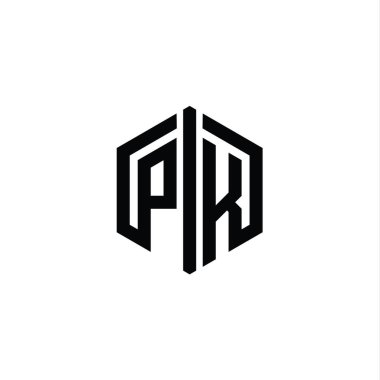 PK Harfi Logo monogram altıgen şekli ile ana hatlı biçim tasarım şablonu