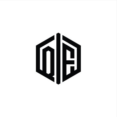 QE Letter Logo monogram altıgen biçimi, ana hatlı biçim tasarım şablonu