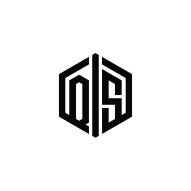 QS Harfi Logo monogram altıgen şekli ana hatlı biçim tasarım şablonu