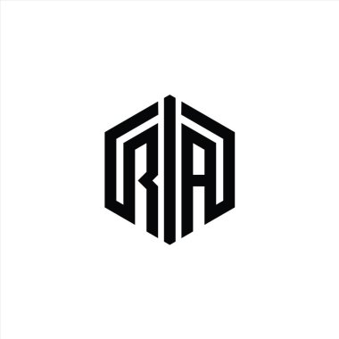 RA Harfi Logo monogram altıgen şekli ile ana hatlı biçim tasarım şablonu