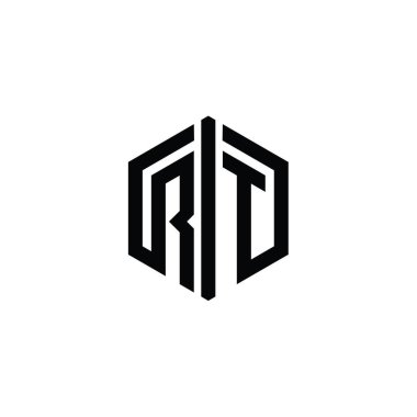 RT Harfi Logo monogram altıgen biçimi ve ana hatlı biçim tasarım şablonu