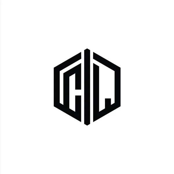 CL Letter Logo monogram hexagon shape with connect outline style design template