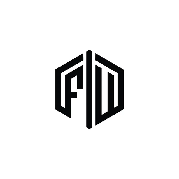FU Letter Logo monogram hexagon shape with connect outline style design template