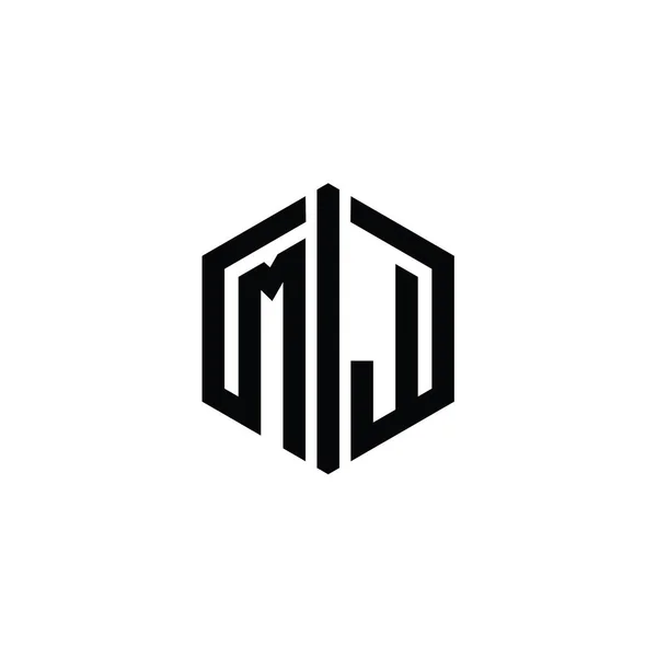 Mj文字ロゴモノグラム接続アウトラインスタイルデザインテンプレートと六角形の形状 — ストック写真
