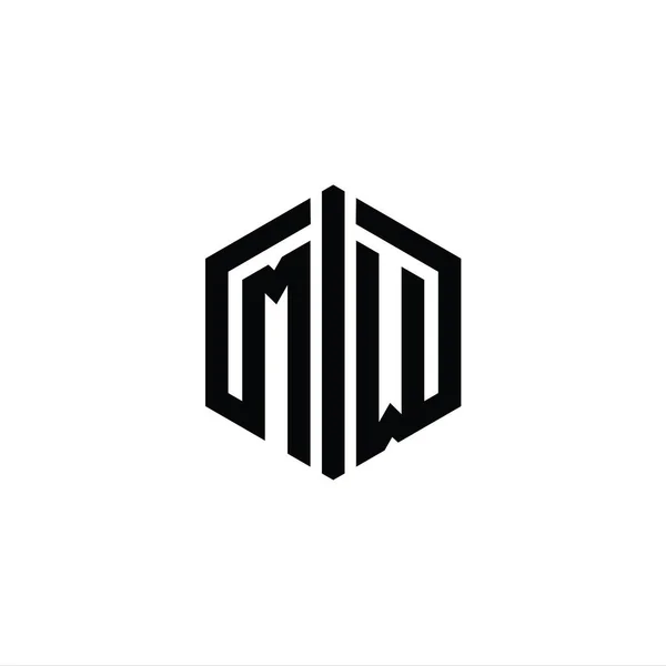Logo Logo Monogram Kształt Sześciokąta Konturu Stylem Połączenia Szablon Projektu — Zdjęcie stockowe