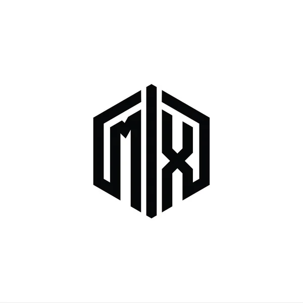 Mxレターロゴモノグラム接続アウトラインスタイルデザインテンプレートと六角形の形状 — ストック写真