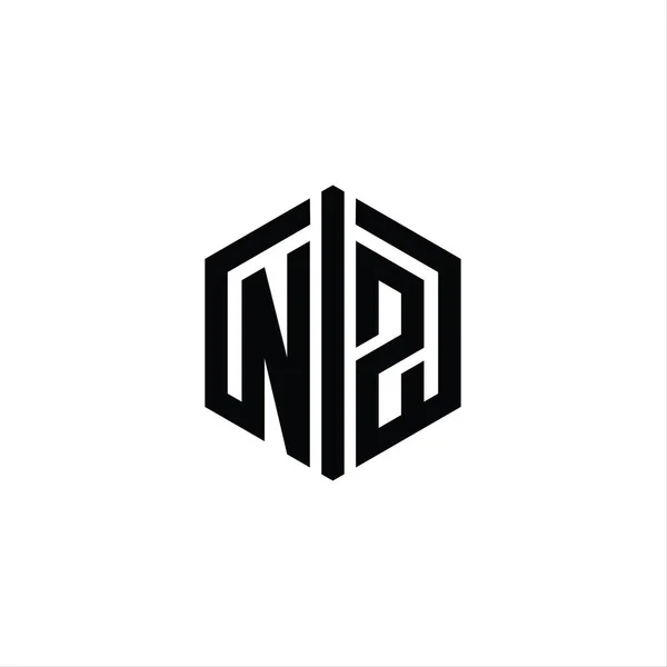 ニュージーランド文字ロゴモノグラム接続アウトラインスタイルデザインテンプレートと六角形の形状 — ストック写真