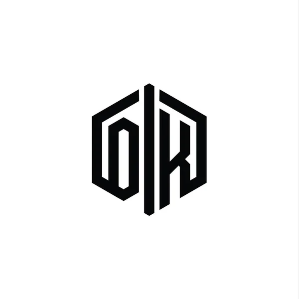 具有连接轮廓样式设计模板的Ok字母标志六边形 — 图库照片