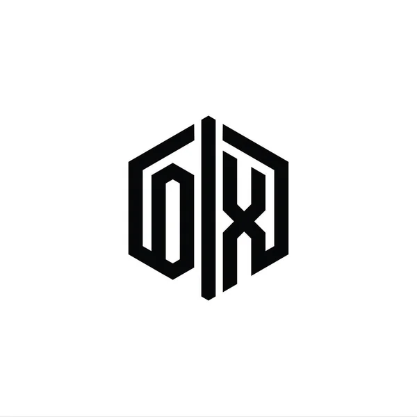 Bentuk Monxagon Logo Monogram Dengan Templat Desain Gaya Sambungan — Stok Foto