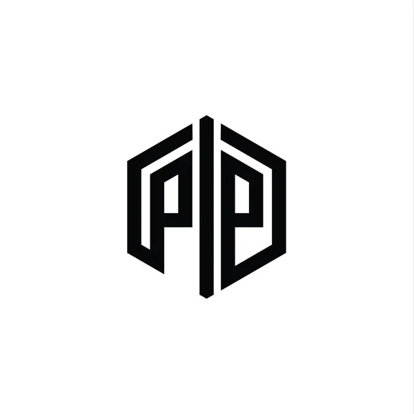 Ppの手紙ロゴモノグラム接続アウトラインスタイルデザインテンプレートと六角形の形状 — ストック写真