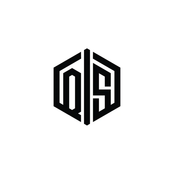 Qsレターロゴモノグラム接続アウトラインスタイルデザインテンプレートと六角形の形状 — ストック写真