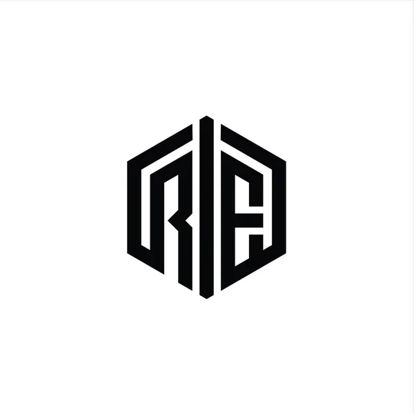 Harfi Logosu Monogram Altıgen Şekli Ile Ana Hatlı Biçim Tasarım — Stok fotoğraf