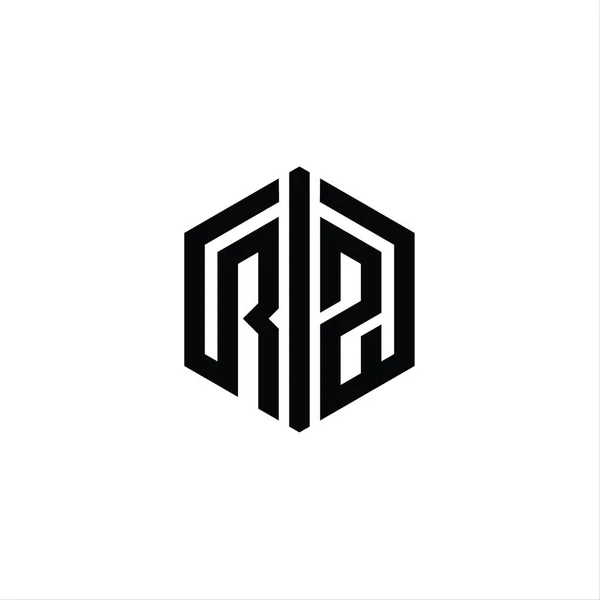 Rzの文字ロゴモノグラム接続アウトラインスタイルデザインテンプレートと六角形の形状 — ストック写真