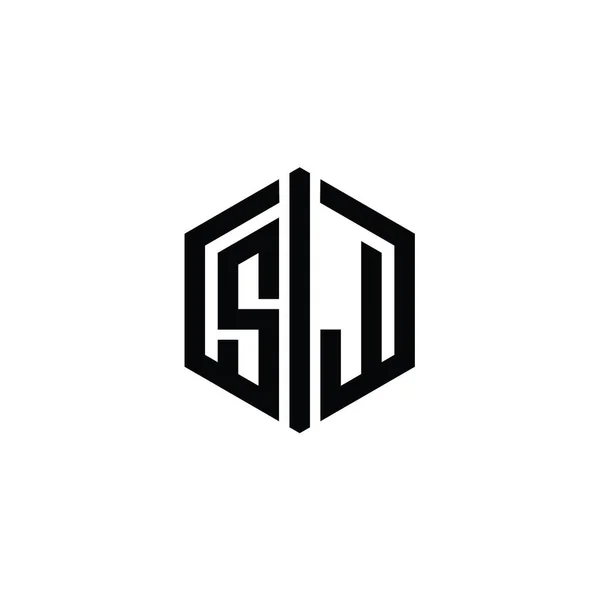 Sj手紙ロゴモノグラム接続アウトラインスタイルデザインテンプレートと六角形の形状 — ストック写真