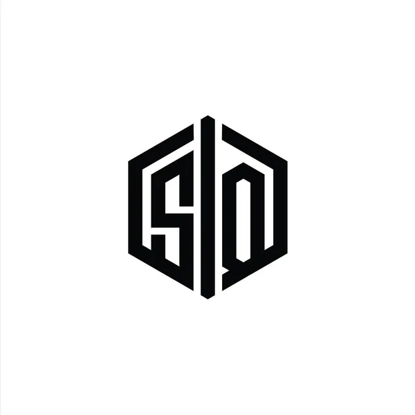 接続アウトラインスタイルデザインテンプレートとSq文字ロゴモノグラム六角形の形状 — ストック写真