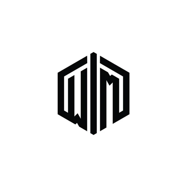Wm文字ロゴモノグラム接続アウトラインスタイルデザインテンプレートと六角形の形状 — ストック写真