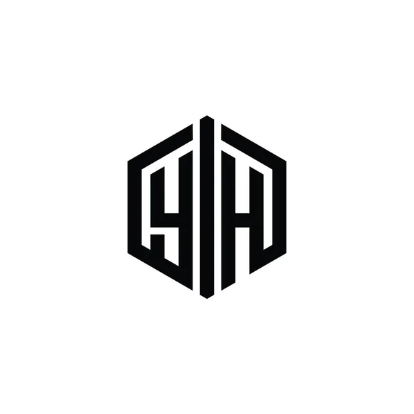 Bentuk Heksagon Monogram Logo Dengan Templat Desain Gaya Tersambung — Stok Foto