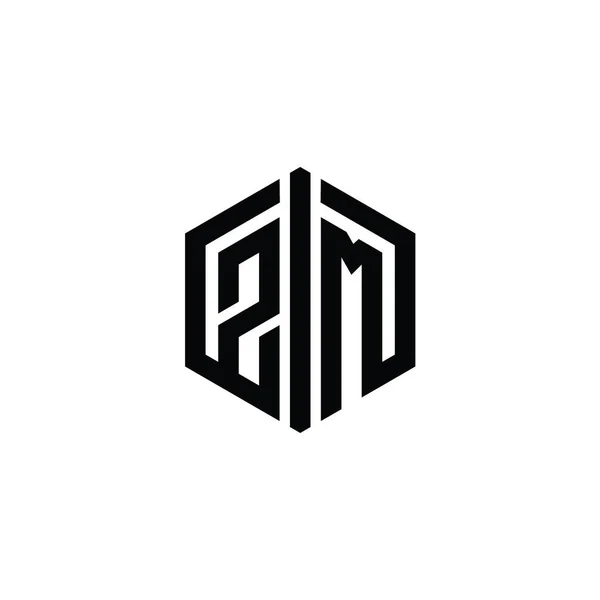 Zm字母标识六边形与连接轮廓设计模板 — 图库照片