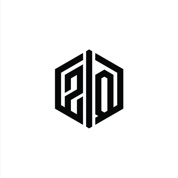 Zq字母标志六边形六边形与连接轮廓设计模板 — 图库照片