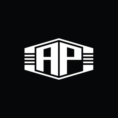 AP Harfi Logo monogram altıgen amblem şekli çizgili tasarım şablonu
