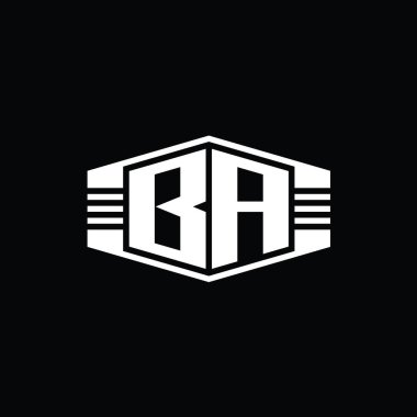 BA Harfi Logo monogram altıgen amblem şekli çizgili tasarım şablonu