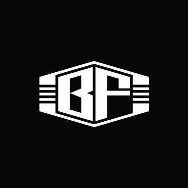 BF Harfi Logo monogram altıgen amblem şekli çizgili tasarım biçimi şablonu