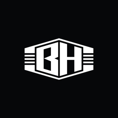BH Harfli Logo monogram altıgen amblemi şekli çizgili tasarım şablonu