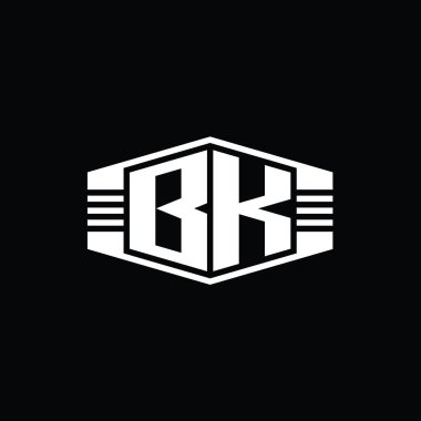 BK Harfi Logo monogram altıgen amblem şekli çizgili tasarım biçimi şablonu