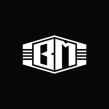 BM Harfi Logosu monogram altıgen amblem şekli çizgili tasarım şablonu