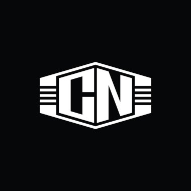 CN Harfi Logo monogram altıgen amblem şekli çizgili tasarım şablonu