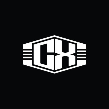 CX Harfi Logo monogram altıgen amblem şekli çizgili tasarım biçimi şablonu