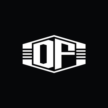 DF Harfi Logo monogram altıgen amblem şekli çizgili tasarım şablonu