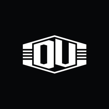 DV Harfi Logo monogram altıgen amblem şekli çizgili tasarım şablonu