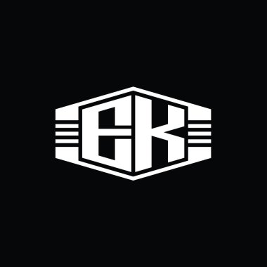 EK Harfi Logo monogram altıgen amblem şekli çizgili tasarım biçimi şablonu