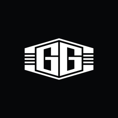 Çizgili tasarım şablonu olan GG Harfi Logo monogram altıgen amblemi