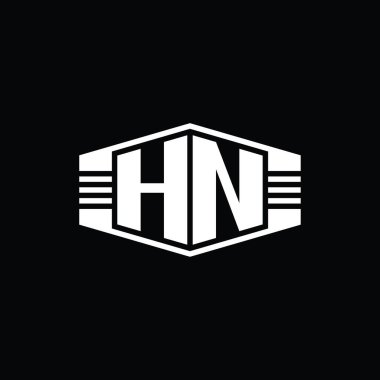 HN Harfi Logo monogram altıgen amblem şekli çizgili tasarım şablonu