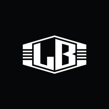 LB Harfi Logo monogram altıgen amblem şekli çizgili tasarım biçimi şablonu