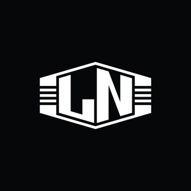 LN Harfli Logo monogram altıgen amblem şekli çizgili tasarım biçimi şablonu