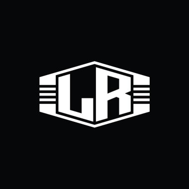 LR Harfi Logo monogram altıgen amblem şekli çizgili tasarım biçimi şablonu