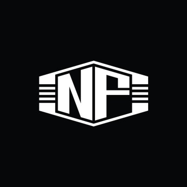 NF Harfi Logo monogram altıgen amblem şekli çizgili tasarım şablonu
