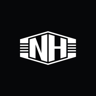 NH Harfi Logo monogram altıgen amblem şekli çizgili tasarım şablonu