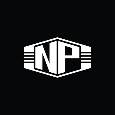 NP Harfi Logo monogram altıgen amblem şekli çizgili tasarım biçimi şablonu