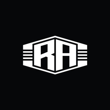 RA Harfi Logo monogram altıgen amblem şekli çizgili tasarım şablonu