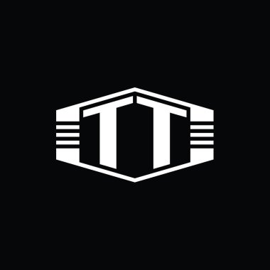 Çizgili tasarım şablonu olan TT Harfi Logo monogram altıgen amblemi şekli