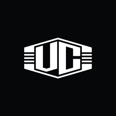 VC Harfi Logo monogram altıgen amblem şekli çizgili tasarım biçimi şablonu