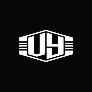 VY Harfi Logo monogram altıgen amblem şekli çizgili tasarım şablonu