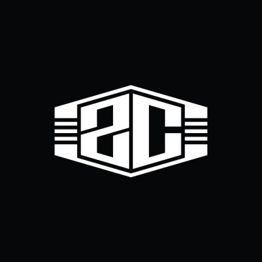 ZC Harfi Logo monogram altıgen amblem şekli çizgili tasarım biçimi şablonu